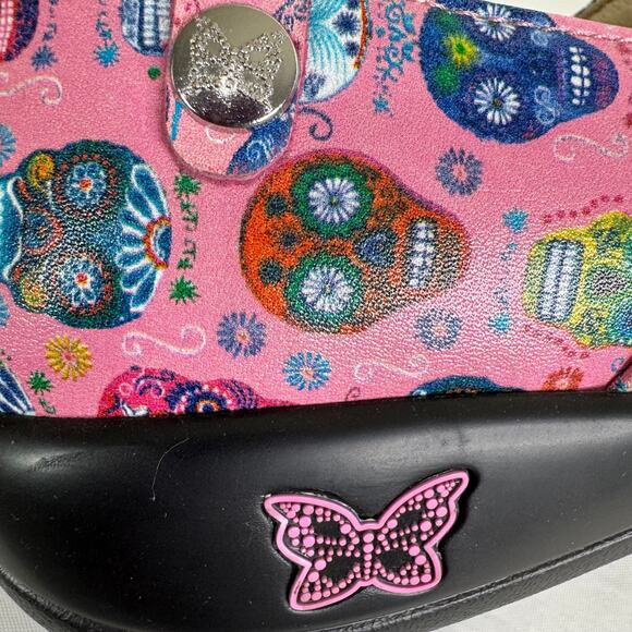 Alegria Keli Sugar Skulls Pink Nursing Clogs Día de los Muertos Shoes Size 38 - Picture 4 of 15